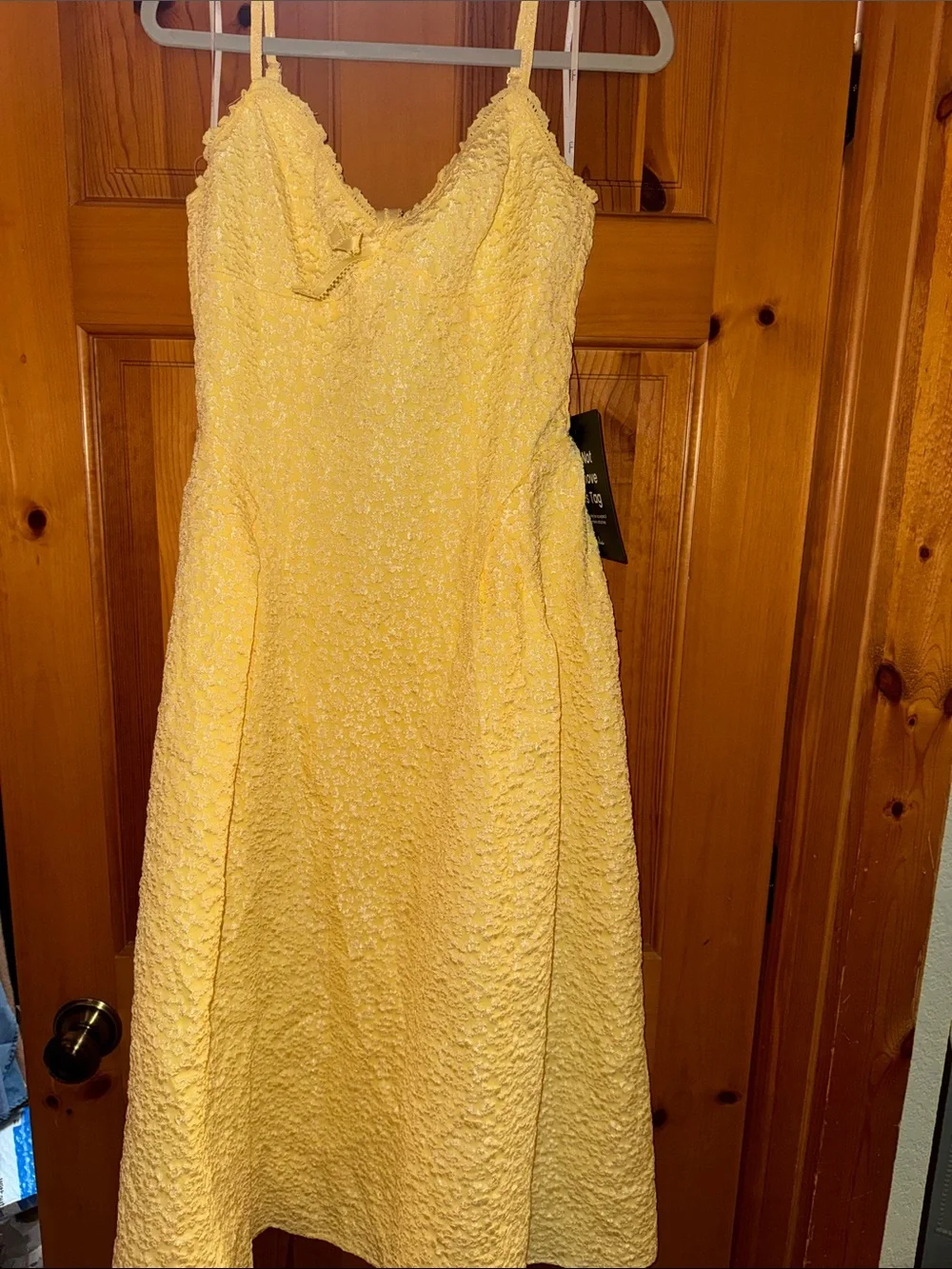 Lulus Ninetta Light Yellow Floral Jacquard Lace-up Midi Dress - Size M - Picture 3 of 3